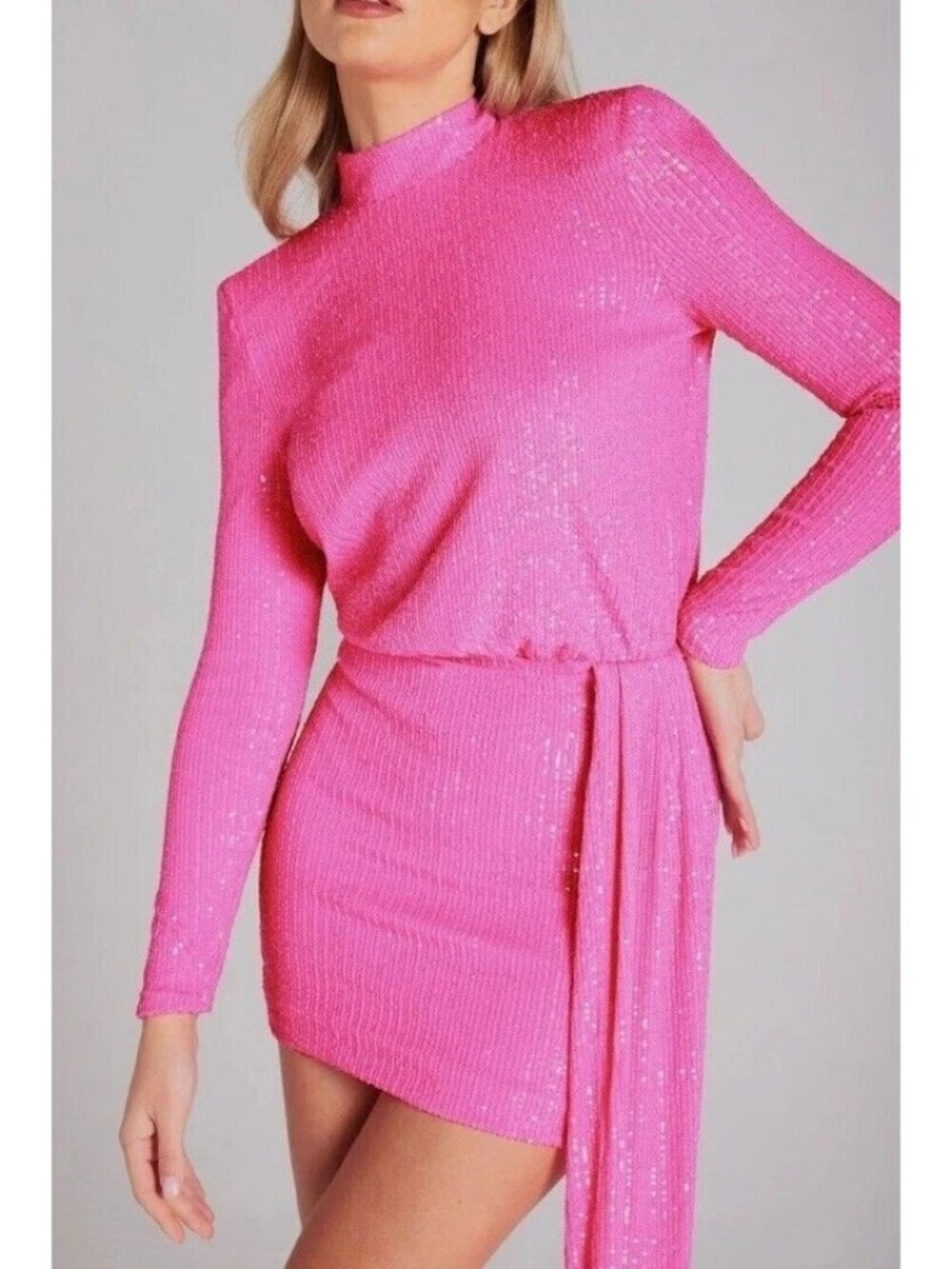 Nadine Merabi Size 6 Josie Hot Pink Sequin Dress Limited Edition Escape Reality